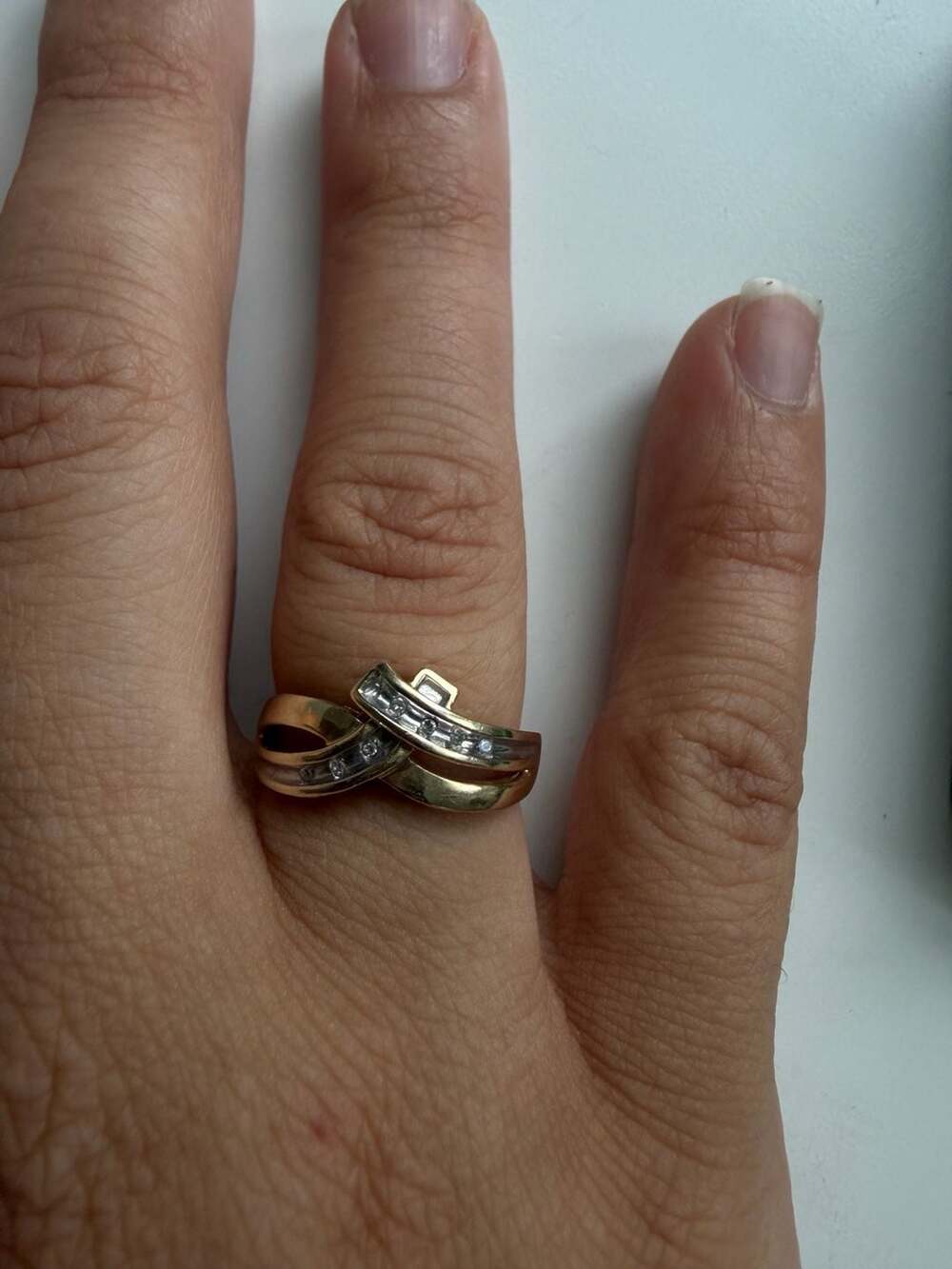 10K Yellow And White Gold Diamond Crossover Ring